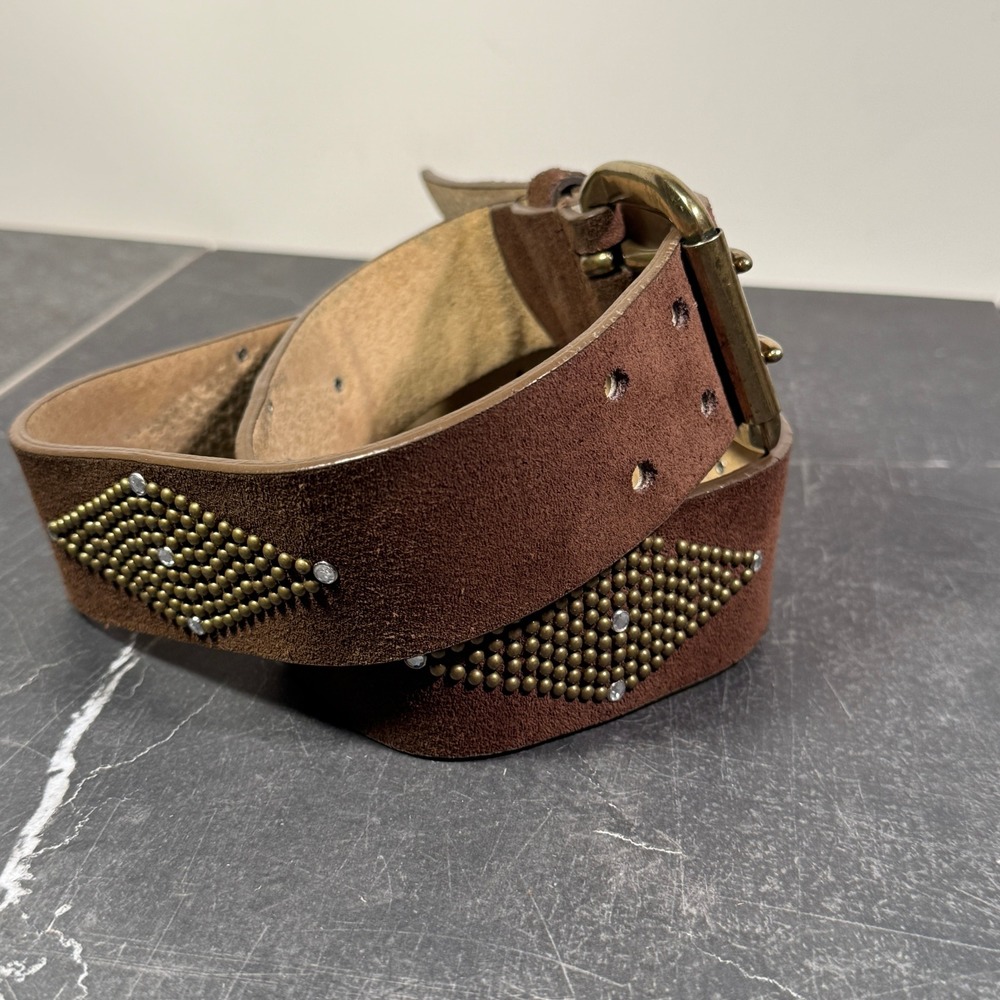 Vintage‎ Calvin Klein Jeans Suede Belt | Medium 32W Size 14 | Brown Rhinestone - Picture 8 of 11